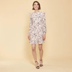 3 SUISSESRobe avec volants imprimée manches longues femme - Rose