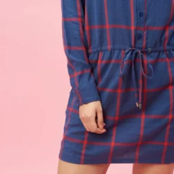 3 SUISSESRobe-chemise manches longues ceinture à nouer à carreaux grandes taille femme - Carreaux Rouge bleu en coton