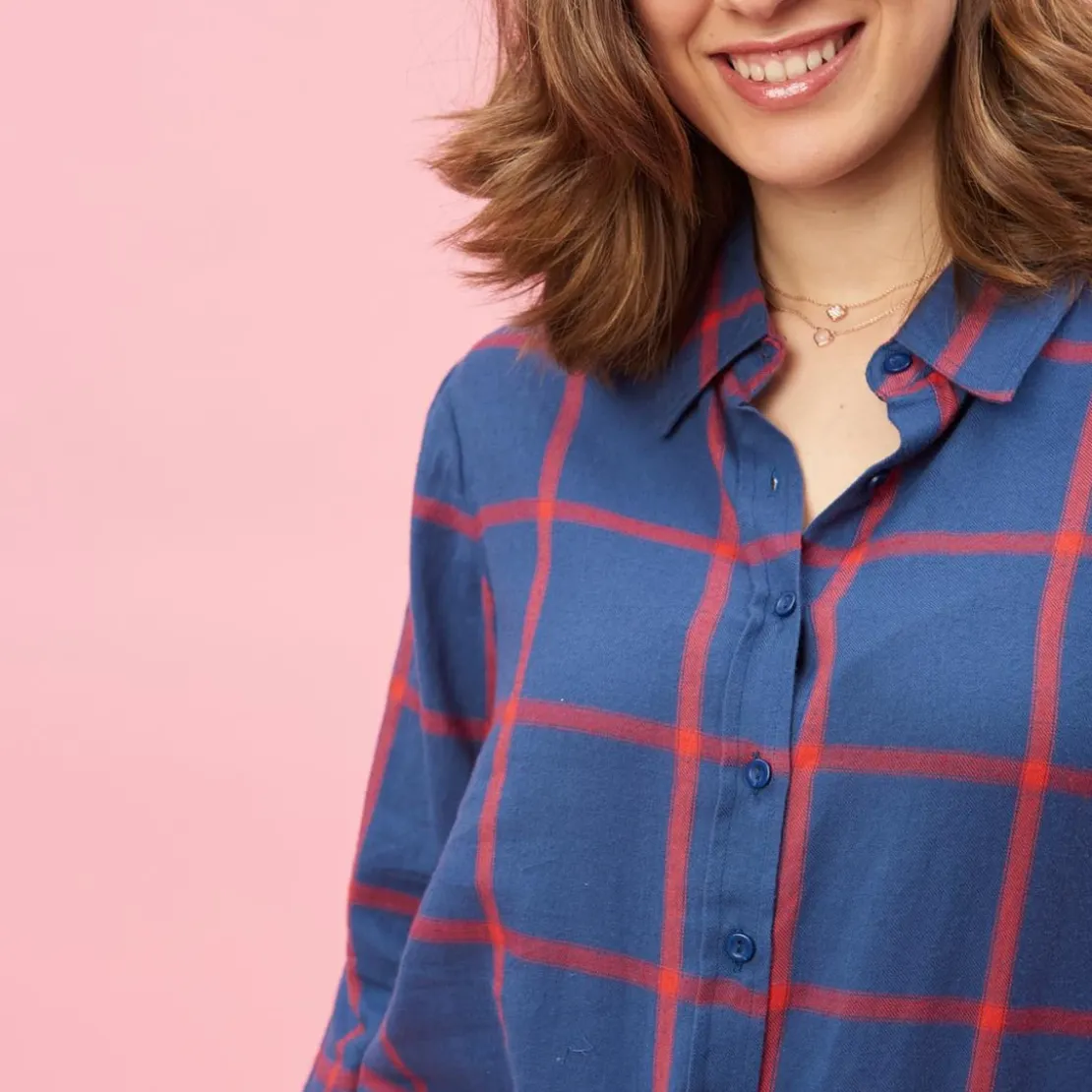 3 SUISSESRobe-chemise manches longues ceinture à nouer à carreaux grandes taille femme - Carreaux Rouge bleu en coton