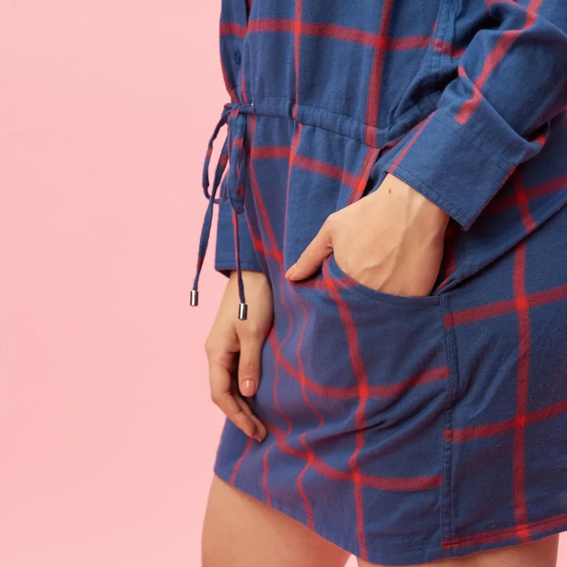 3 SUISSESRobe-chemise manches longues ceinture à nouer à carreaux grandes taille femme - Carreaux Rouge bleu en coton