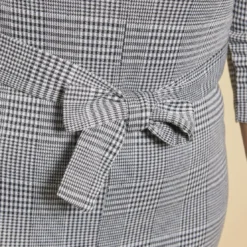 3 SUISSESRobe courte à carreaux manches 3/4 et ceinture à nouer femme - Carreaux noir / blanc