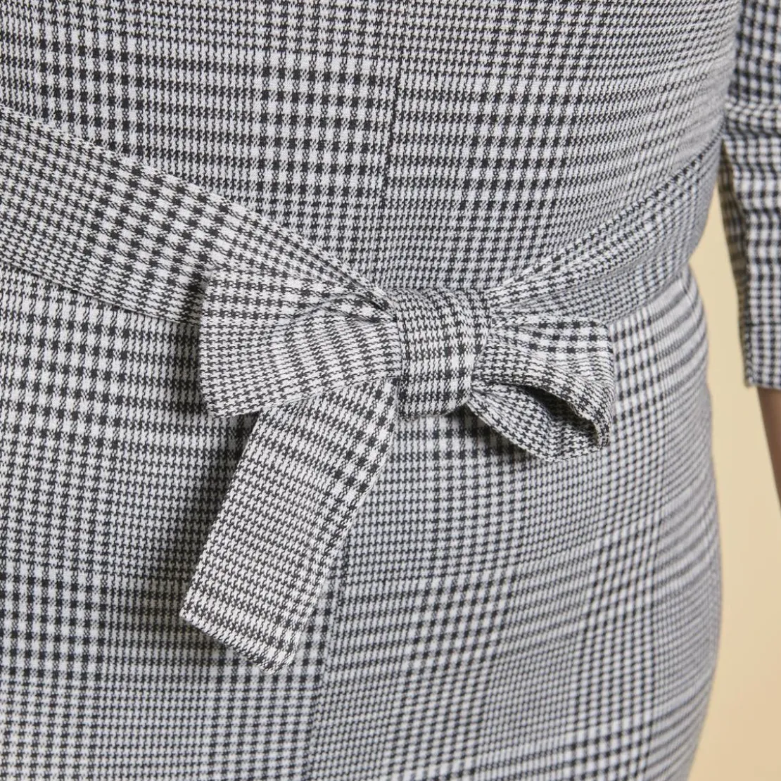 3 SUISSESRobe courte à carreaux manches 3/4 et ceinture à nouer femme - Carreaux noir / blanc