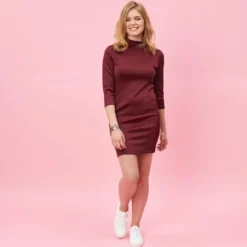 3 SUISSESRobe courte cintrée col montant manches 3/4 femme - Rouge
