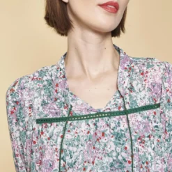 3 SUISSESRobe courte froncée manches longues femme - imprimé vert mousse