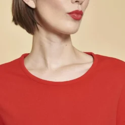 3 SUISSESRobe courte manches 3/4 bas volanté femme - Rouge