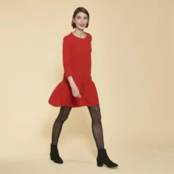 3 SUISSESRobe courte manches 3/4 bas volanté femme - Rouge