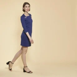 3 SUISSESRobe courte manches 3/4 boutons fantaisie femme - Bleu Dur