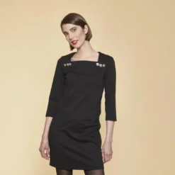 3 SUISSESRobe courte manches 3/4 boutons fantaisie femme - Noir