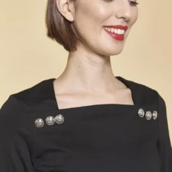 3 SUISSESRobe courte manches 3/4 boutons fantaisie femme - Noir