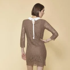 3 SUISSESRobe courte manches 3/4 bas ondulés femme - pois marron