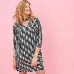 3 SUISSESRobe courte manches 3/4 imprimée femme - Imprimé Vert