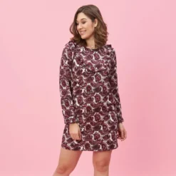 3 SUISSESRobe courte manches longues volants femme - Rouge