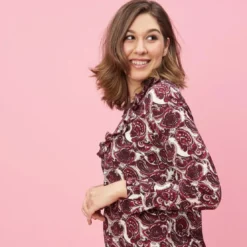 3 SUISSESRobe courte manches longues volants femme - Rouge