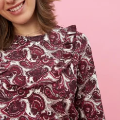 3 SUISSESRobe courte manches longues volants femme - Rouge