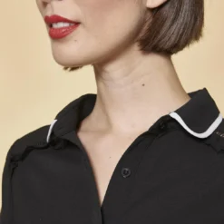 3 SUISSESRobe courte manches longues taille élastique et ceinture contrastée femme - Noir
