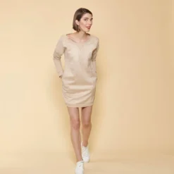 3 SUISSESRobe courte manches longues bi-matière femme 3 SUISSES COLLECTION beige