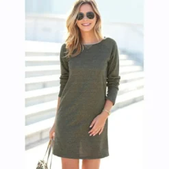 3 SUISSESRobe courte manches longues en molleton femme - kaki foncé vert