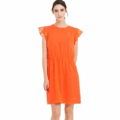 3 SUISSESRobe courte manches papillon encolure ronde plumetis femme - Orange