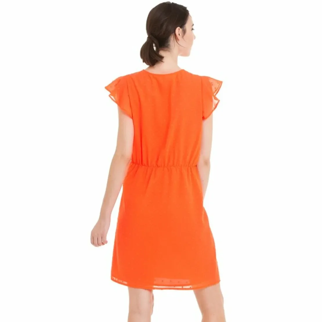 3 SUISSESRobe courte manches papillon encolure ronde plumetis femme - Orange