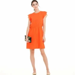 3 SUISSESRobe courte manches papillon encolure ronde plumetis femme - Orange