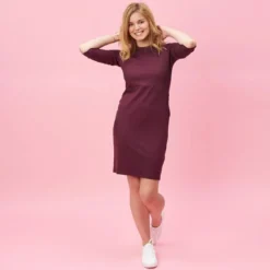 3 SUISSESRobe courte manches 3/4 zips bordeaux en viscose