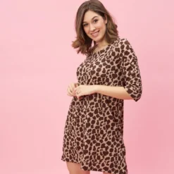 3 SUISSESRobe imprimée asymétrique manches 3/4 femme - Marron