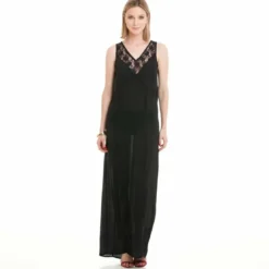 3 SUISSESRobe longue sans manches dentelle et galon ajouré femme - Noir