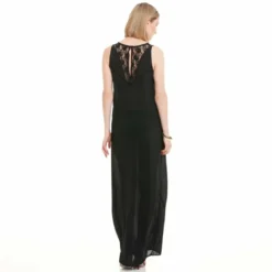 3 SUISSESRobe longue sans manches dentelle et galon ajouré femme - Noir