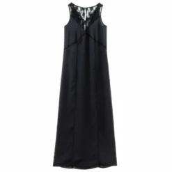 3 SUISSESRobe longue sans manches dentelle et galon ajouré femme - Noir