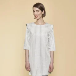 3 SUISSESRobe manches 3/4 volants sur épaules femme - écru blanc