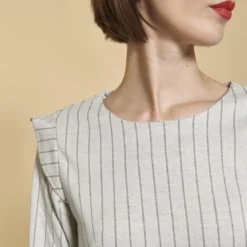 3 SUISSESRobe manches 3/4 volants sur épaules femme - écru blanc