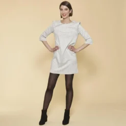 3 SUISSESRobe manches 3/4 volants sur épaules femme - écru blanc