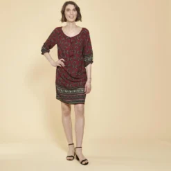 3 SUISSESRobe-tunique col caftan avec dentelle manches 3/4 élastiquées femme - Grenat violet