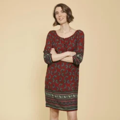 3 SUISSESRobe-tunique col caftan avec dentelle manches 3/4 élastiquées femme - Grenat violet
