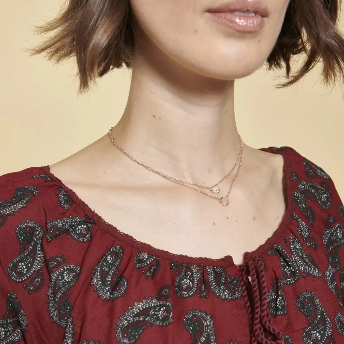 3 SUISSESRobe-tunique col caftan avec dentelle manches 3/4 élastiquées femme - Grenat violet