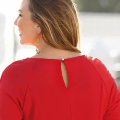 3 SUISSESRobe unie cintrée évasée manches aux coudes femme - Rouge