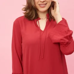 3 SUISSESRobe à volants et pinces manches longues femme - Rouge