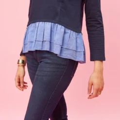 3 SUISSESSweat manches longues double volant sur bas femme - Bleu noir en viscose