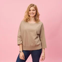 3 SUISSESSweat manches longues coutures femme - Vert marron clair en viscose