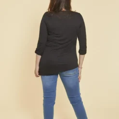 3 SUISSESTee-shirt asymértrique en pointe manches longues et punaises grandes tailles femme - Noir