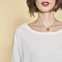 3 SUISSESTee-shirt carré manches longues femme - écru blanc en coton