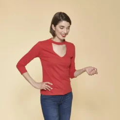 3 SUISSESTee-shirt col en V devant et dos manches 3/4 femme - Rouge