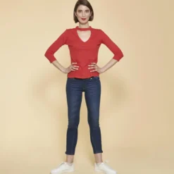 3 SUISSESTee-shirt col en V devant et dos manches 3/4 femme - Rouge