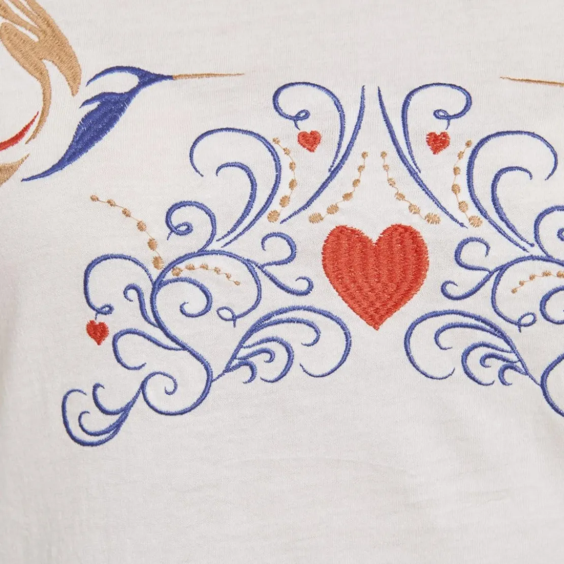 3 SUISSESTee-shirt col rond manches aux coudes broderie devant grandes tailles femme - écru blanc en coton