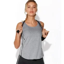 3 SUISSESTee-shirt fitness sans manches élastiques latéraux femme - gris chiné