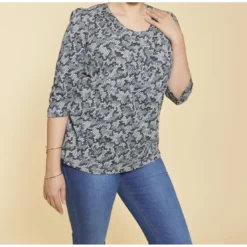 3 SUISSESTee-shirt imprimé col rond plissé manches 3/4 femme - Imprimé Gris