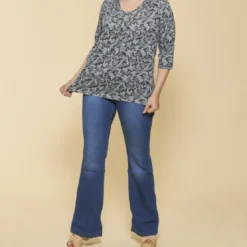 3 SUISSESTee-shirt imprimé col rond plissé manches 3/4 femme - Imprimé Gris