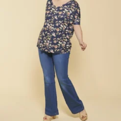 3 SUISSESTee-shirt imprimé manches 3/4 kimono femme - Imprimé Bleu Marine