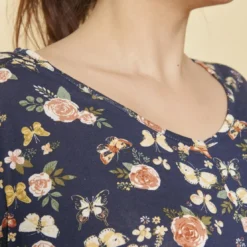 3 SUISSESTee-shirt imprimé manches 3/4 kimono femme - Imprimé Bleu Marine