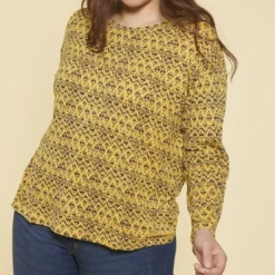 3 SUISSESTee-shirt imprimé manches longues femme - Bleu - Jaune multicolore